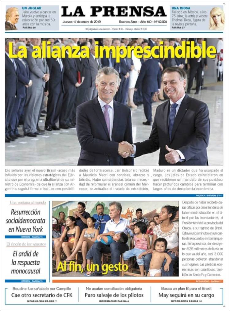 Portada de La Prensa (Argentina)