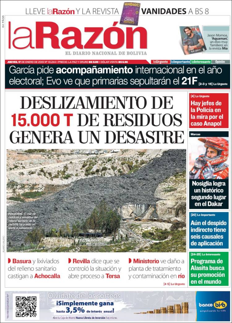Portada de La Razón (Bolivia)