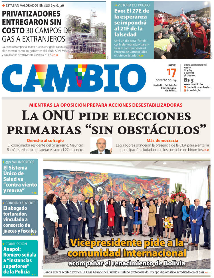 Portada de Cambio (Bolivia)