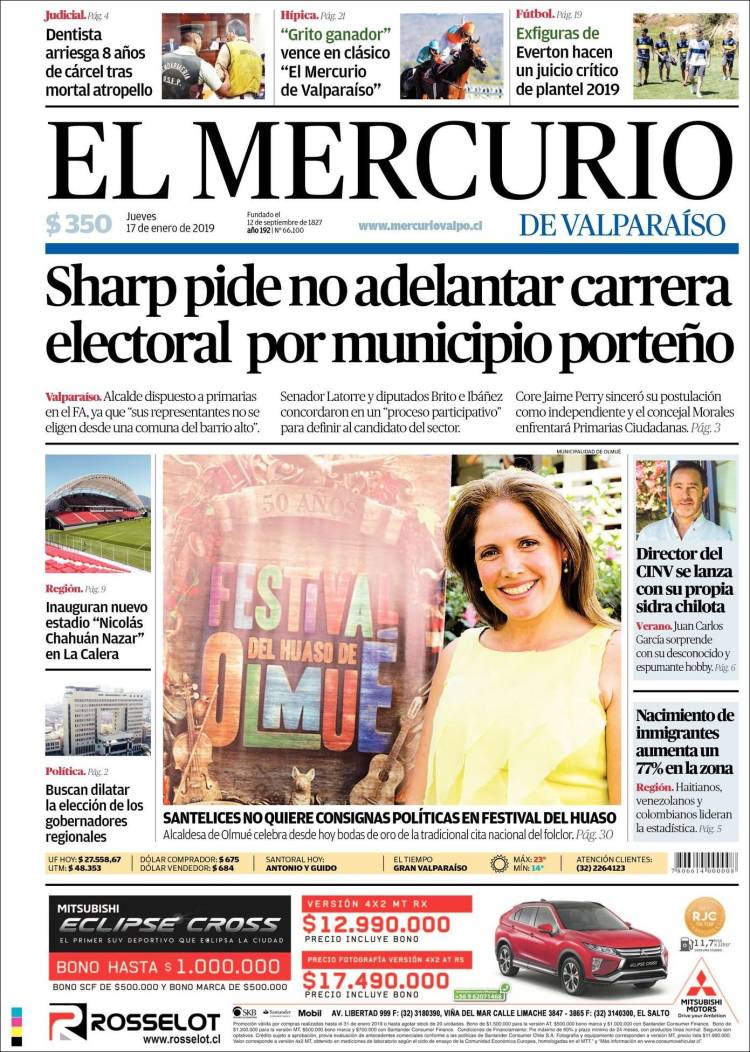 Portada de Mercurio de Valparaiso (Chile)