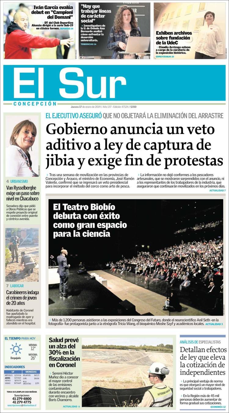 Portada de El Sur (Chile)