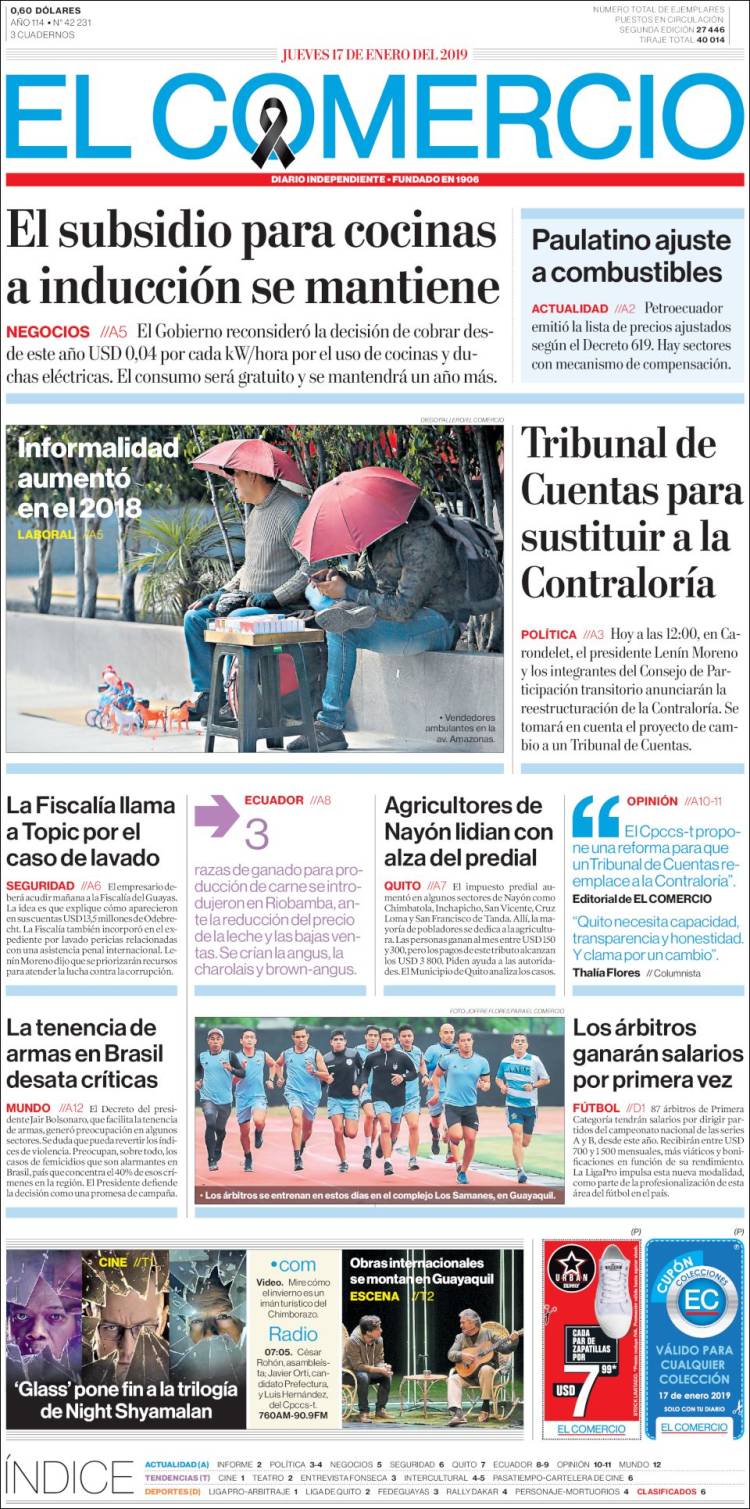 Portada de El Comercio (Ecuador)