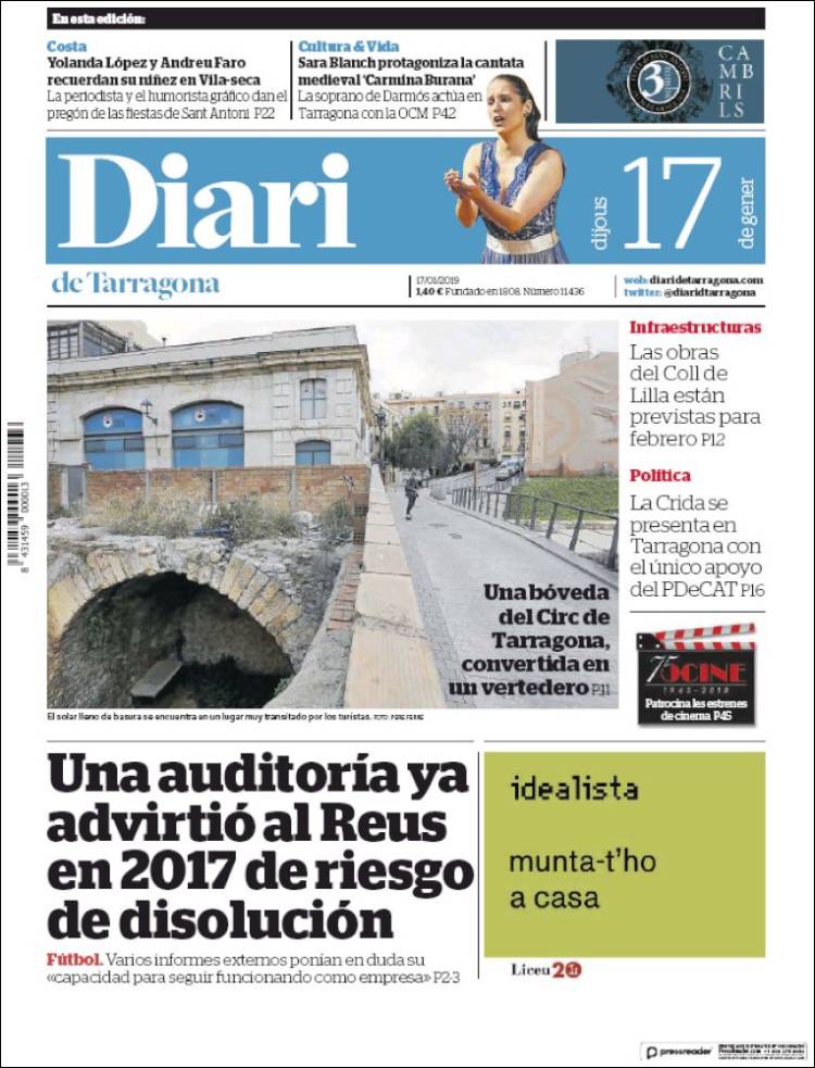 Portada de Diari de Tarragona (España)