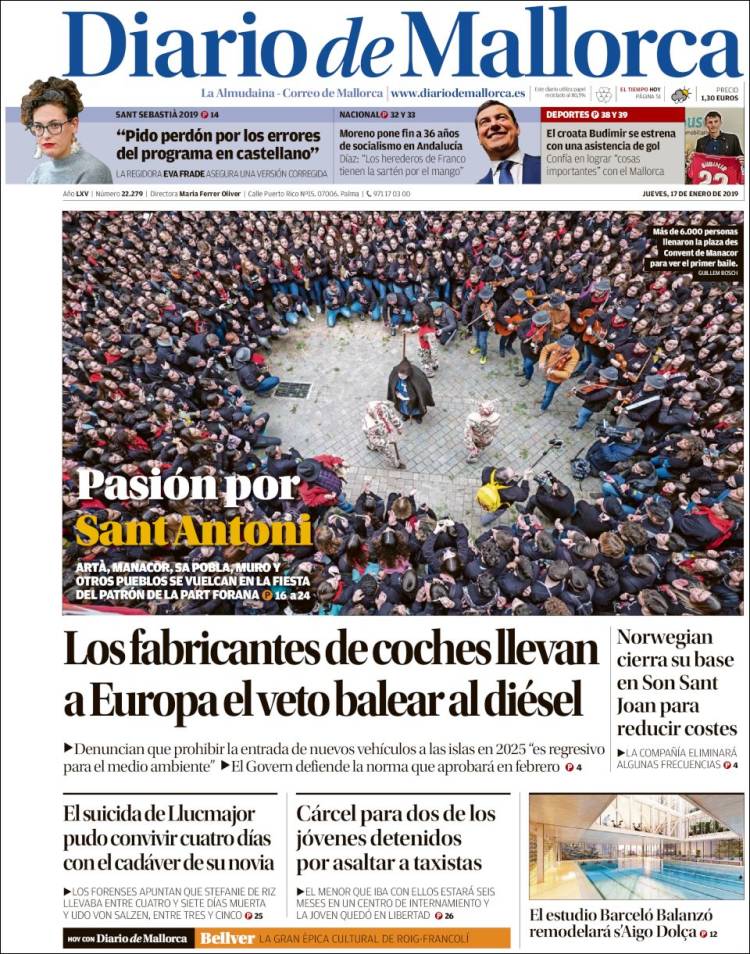 Portada de Diario de Mallorca (España)