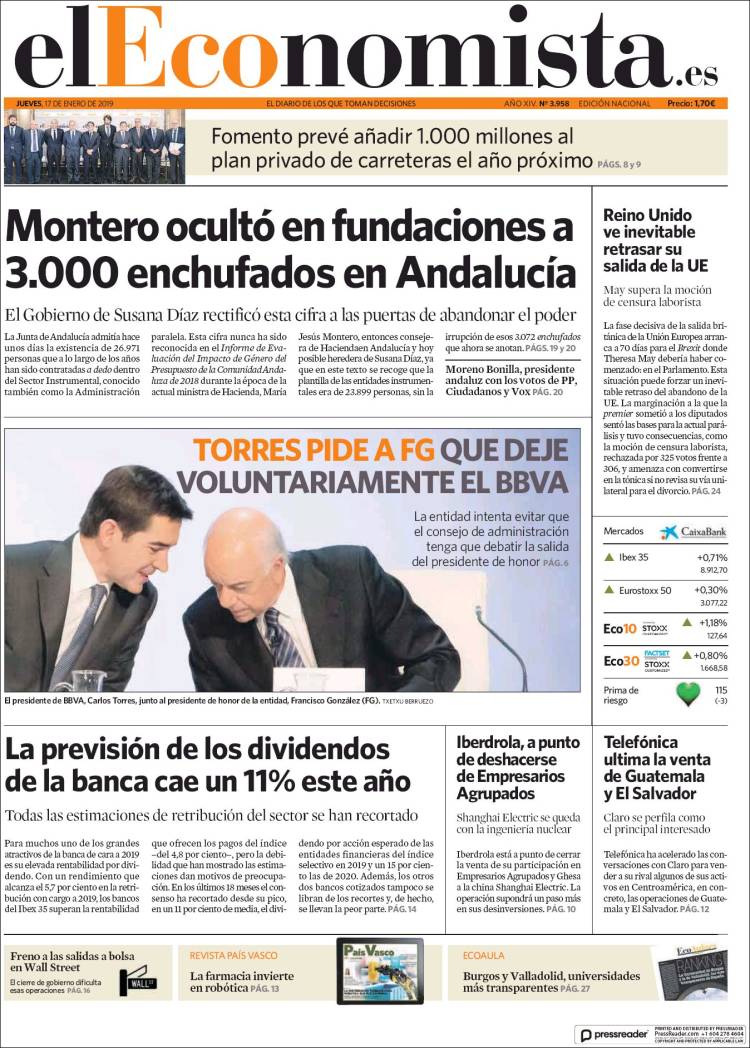 Portada de El Economista (España)