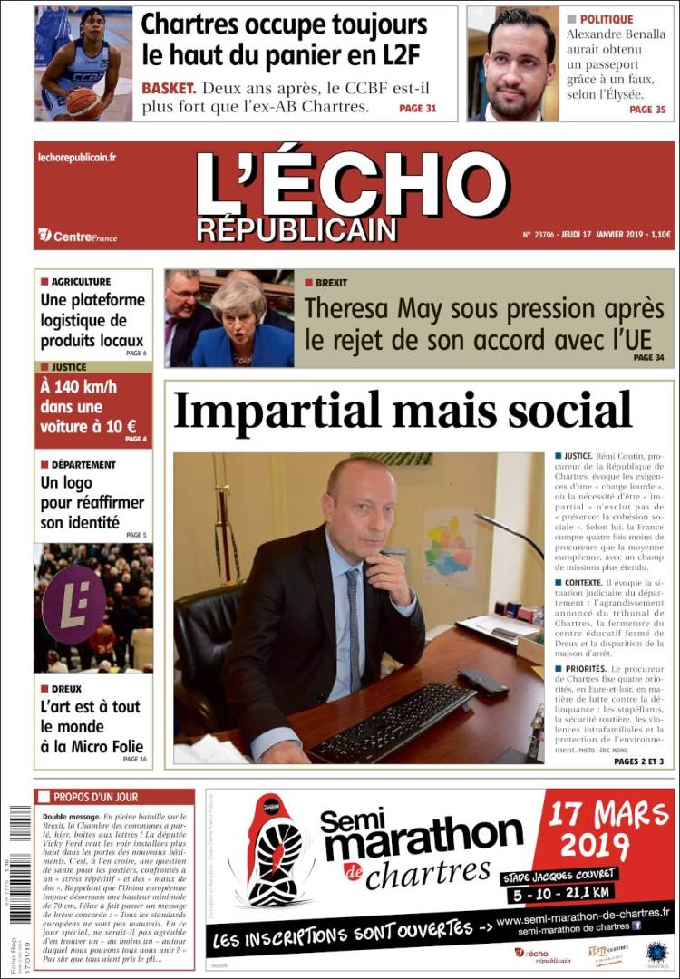 Portada de L'Echo Républicain (Francia)