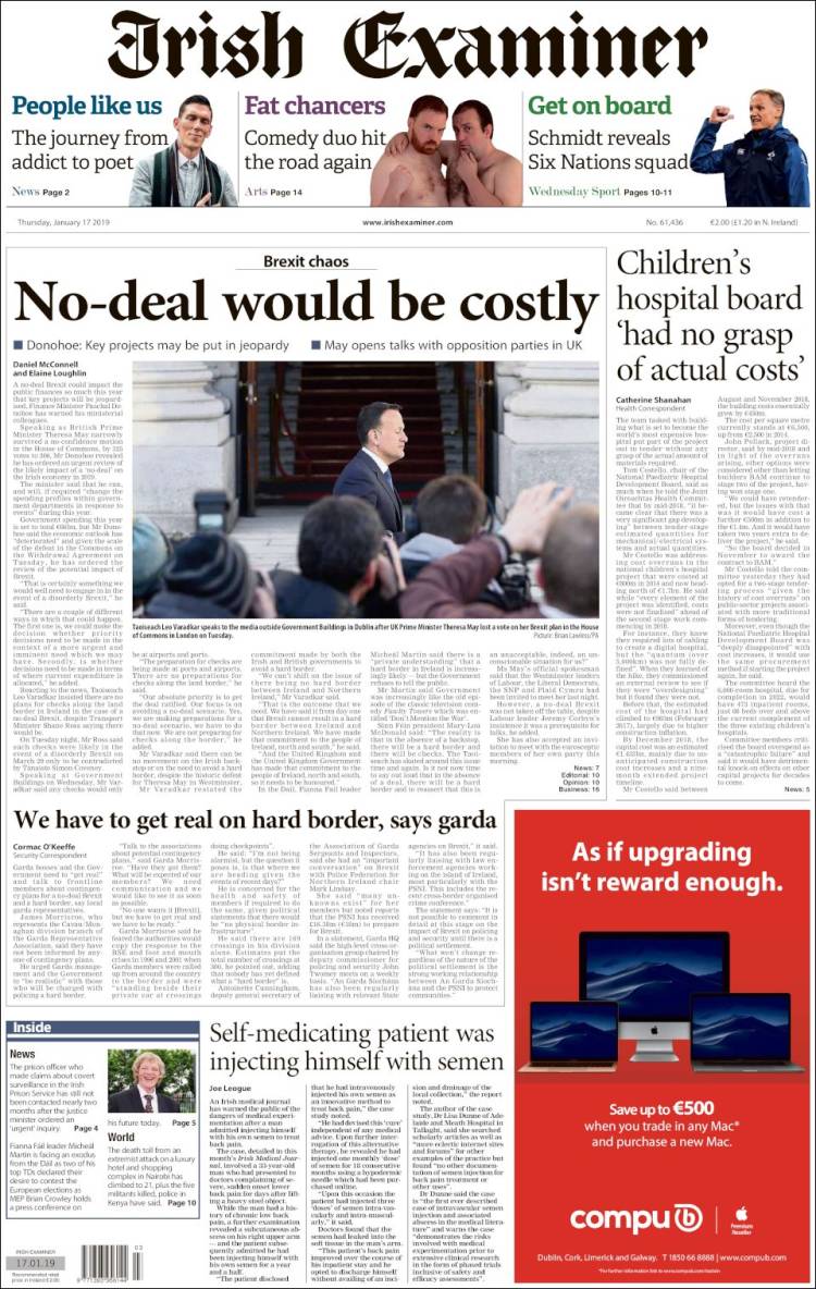 Portada de Irish Examiner (Irlanda)
