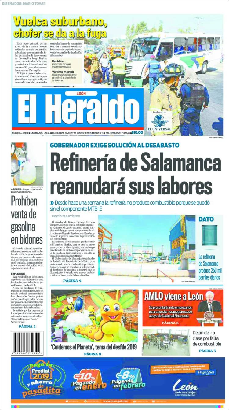 Portada de El Heraldo de León (México)