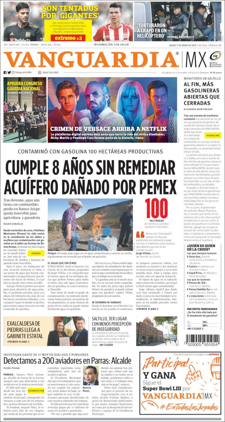 Portada de Vanguardia (México)