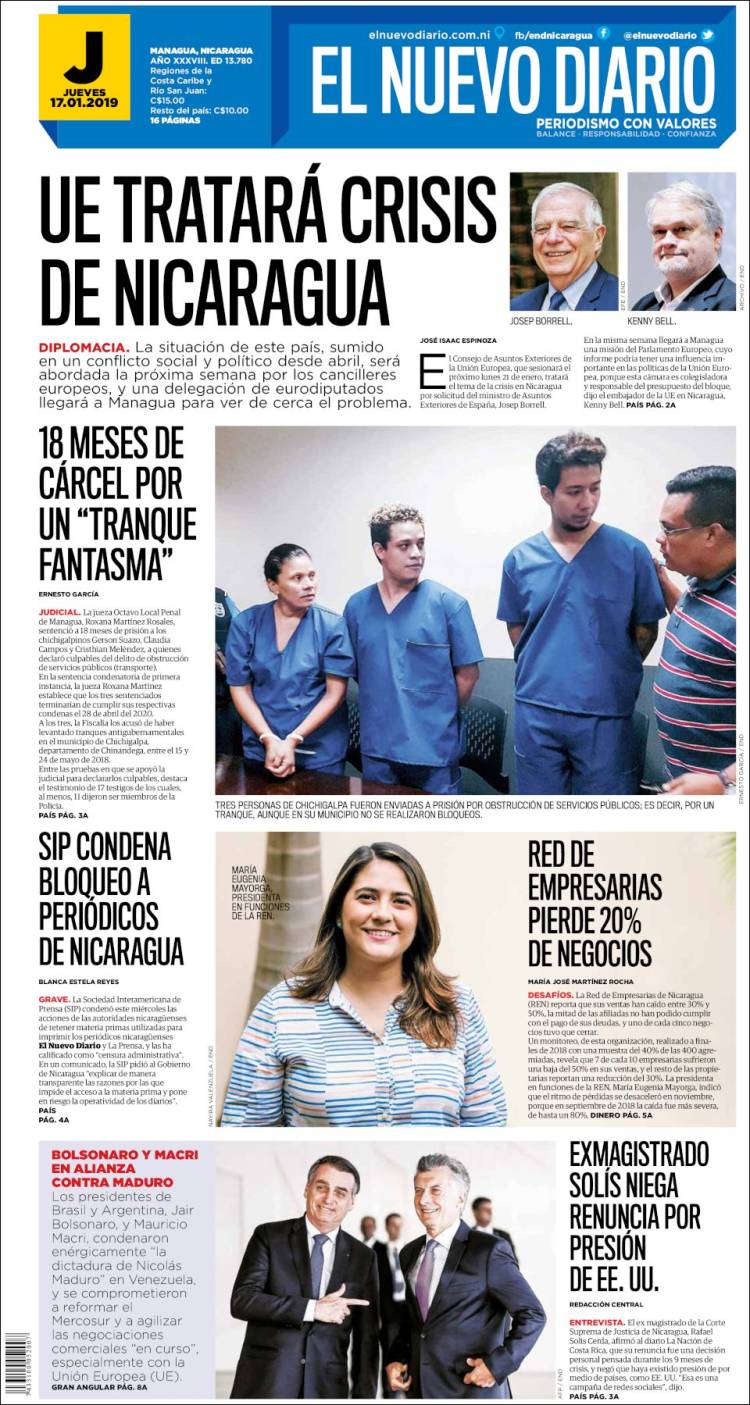 Portada de El Nuevo Diario (Nicaragua)
