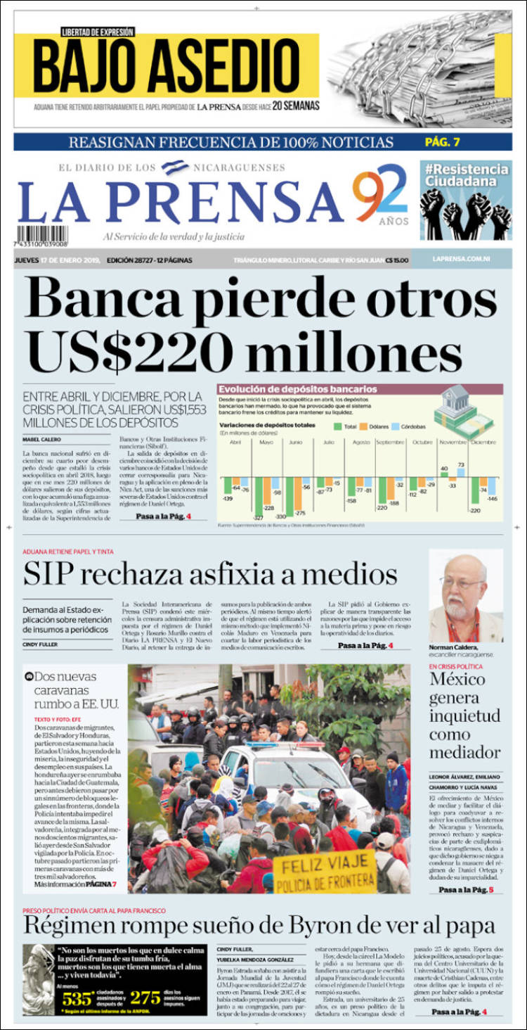 Portada de La Prensa (Nicaragua)