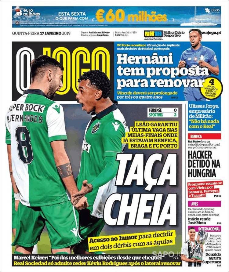 Portada de O Jogo (Portugal)