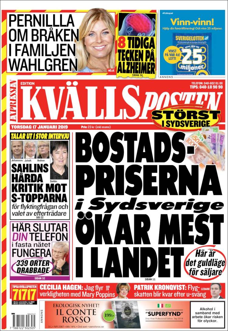Portada de Kvällsposten (Suecia)