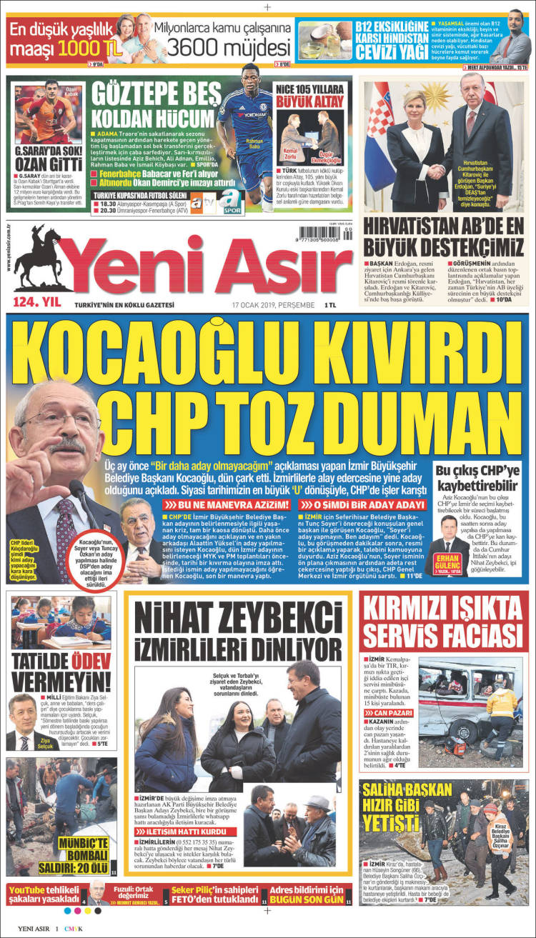 Portada de Yeni Asır (Turqu&iacute;a)