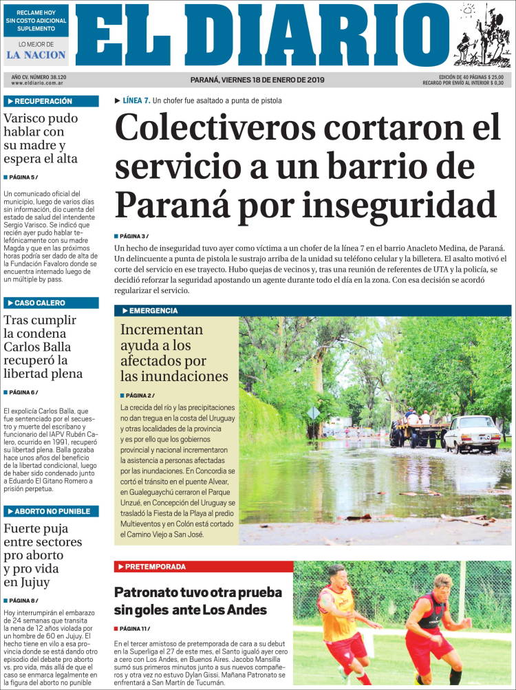 Portada de El Diario de Paraná (Argentina)