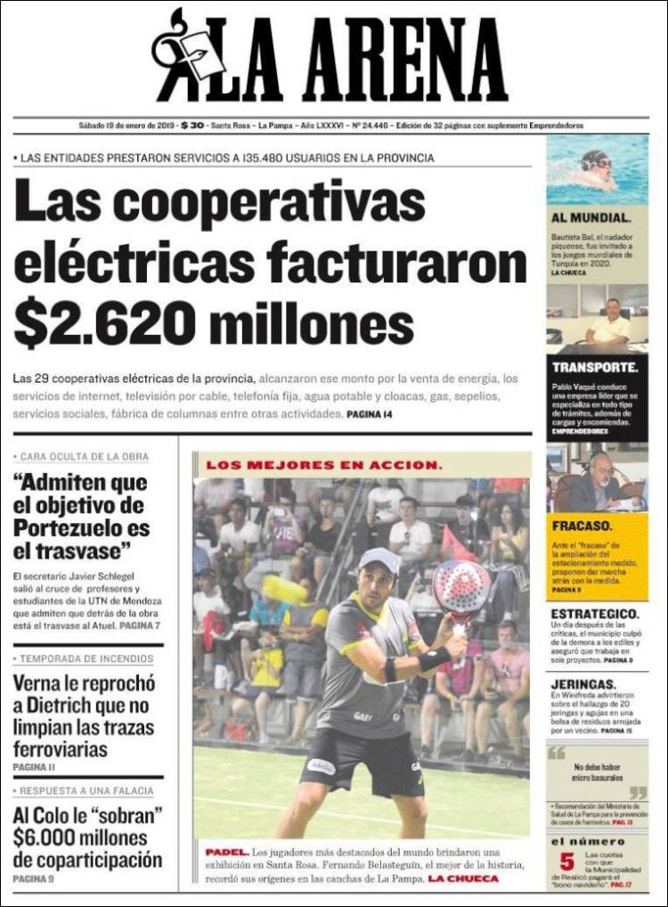Portada de Diario La Arena (Argentina)