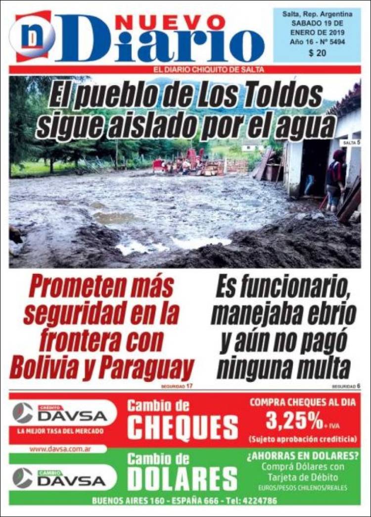 Portada de Nuevo Diario de Salta (Argentina)