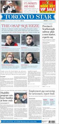 Portada de The Toronto Star (Canadá)