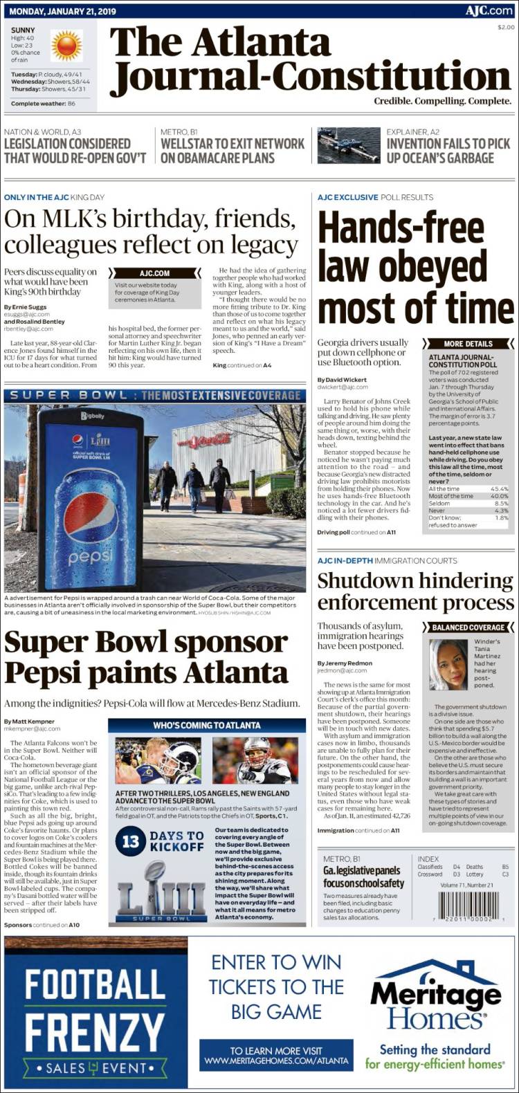 Portada de The Atlanta Journal-Constitution (USA)