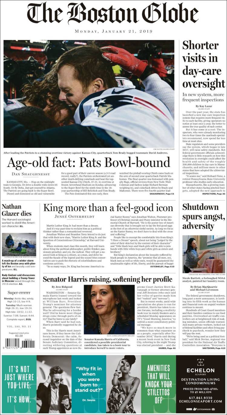 Portada de Boston Globe (USA)