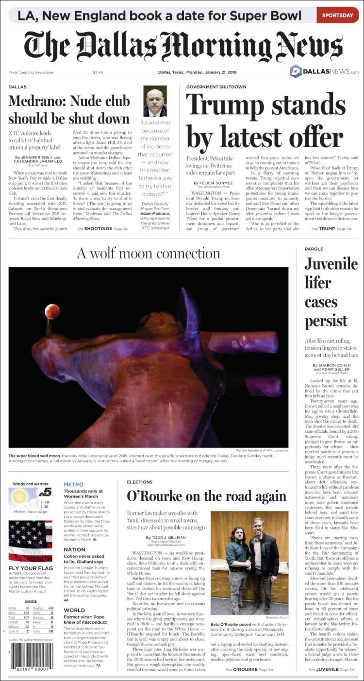 Portada de Dallas Morning News (USA)