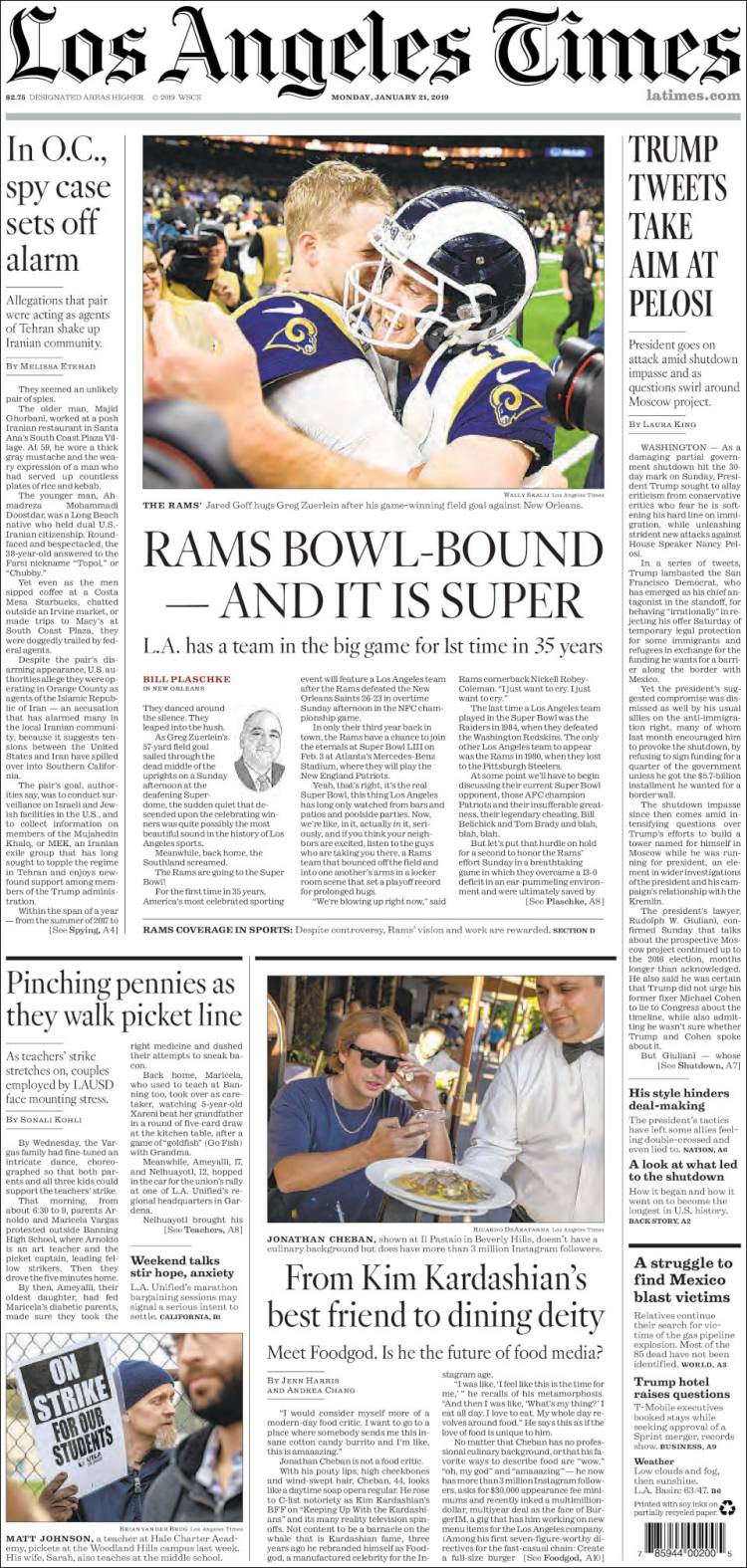 Portada de Los Angeles Times (USA)