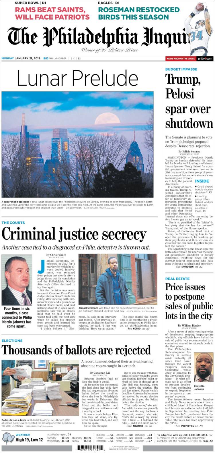 Portada de Philadelphia Inquirer (USA)