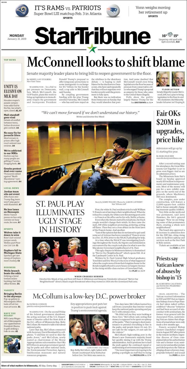 Portada de Star Tribune (USA)