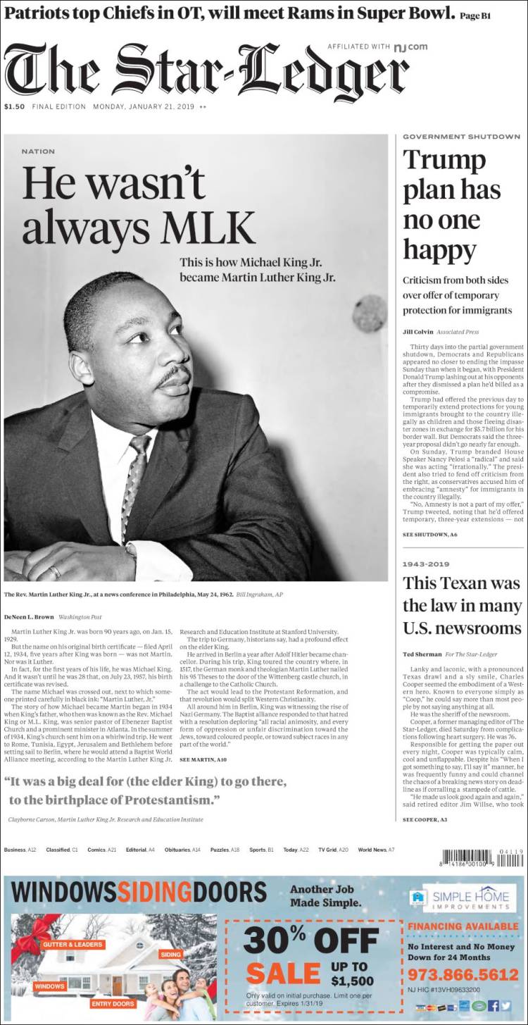 Portada de Star-Ledger (USA)