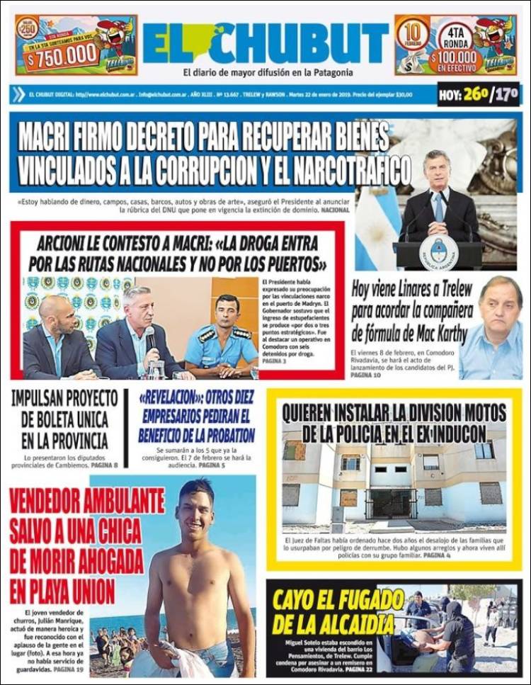 Portada de El Chubut (Argentina)