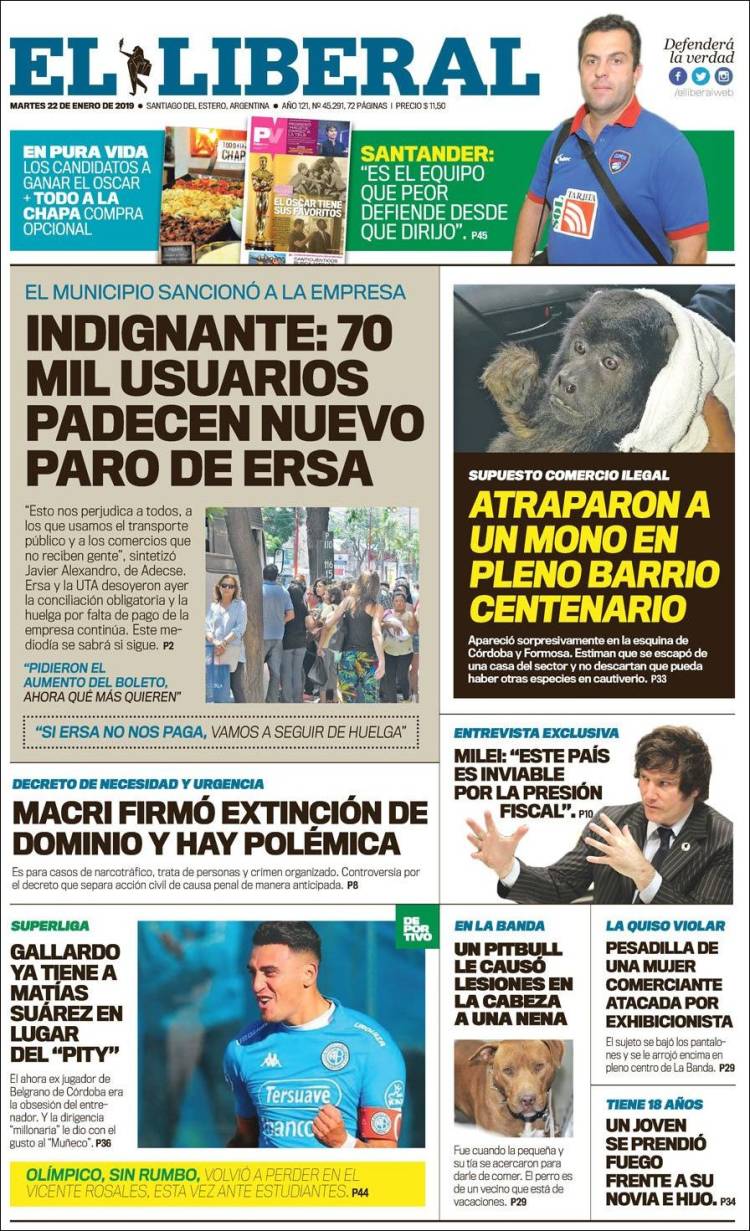 Portada de Diario El Liberal (Argentina)