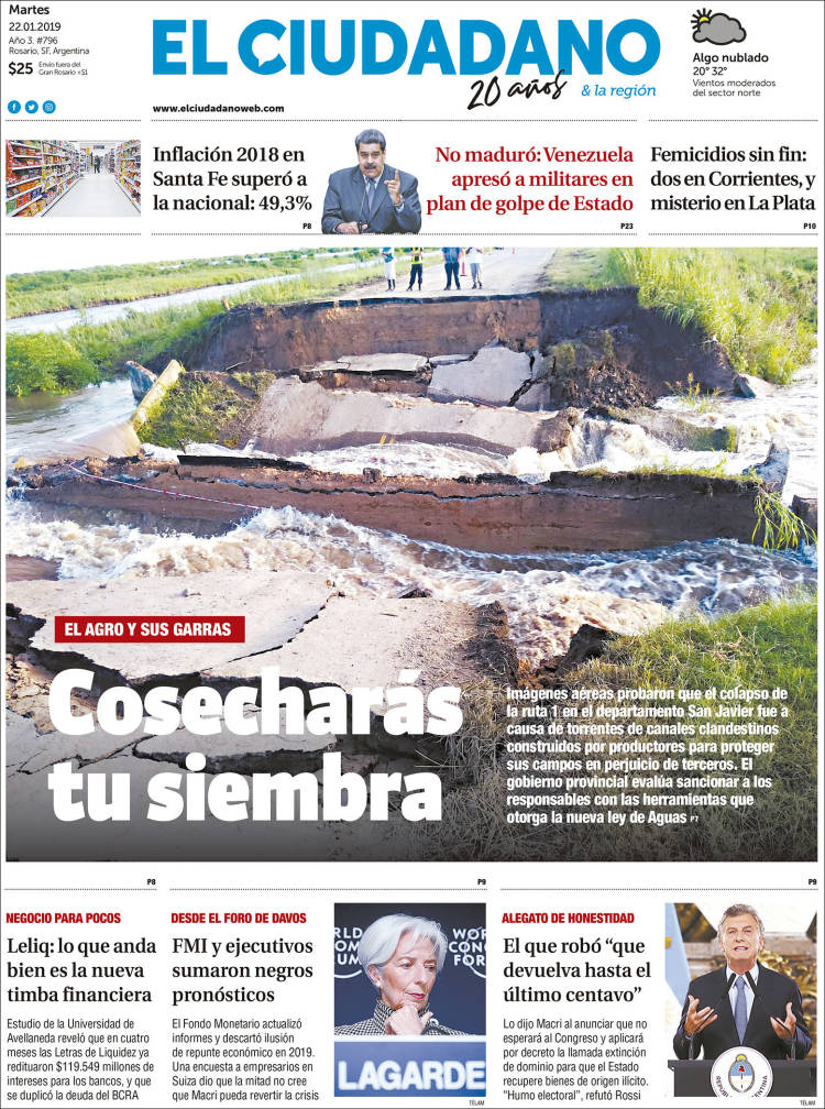 Portada de Diario El Ciudadano (Argentina)