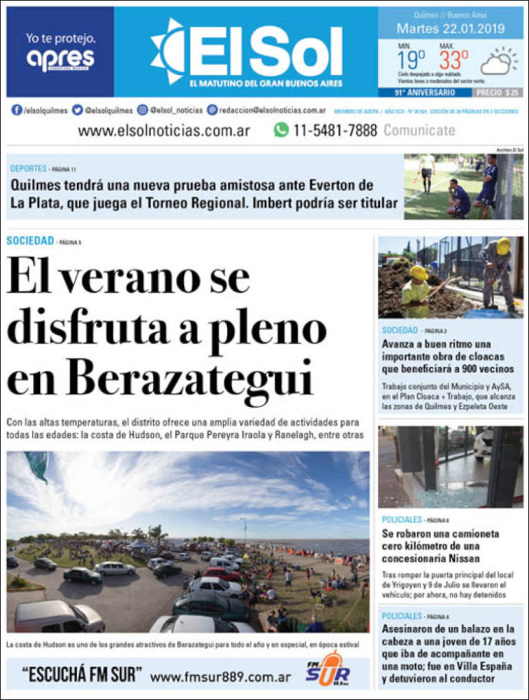 Portada de Diario El Sol (Argentina)