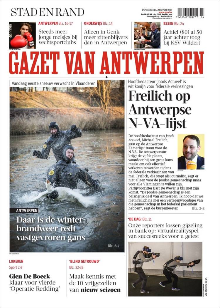 Portada de Gazet van Antwerpen (B&eacute;lgica)