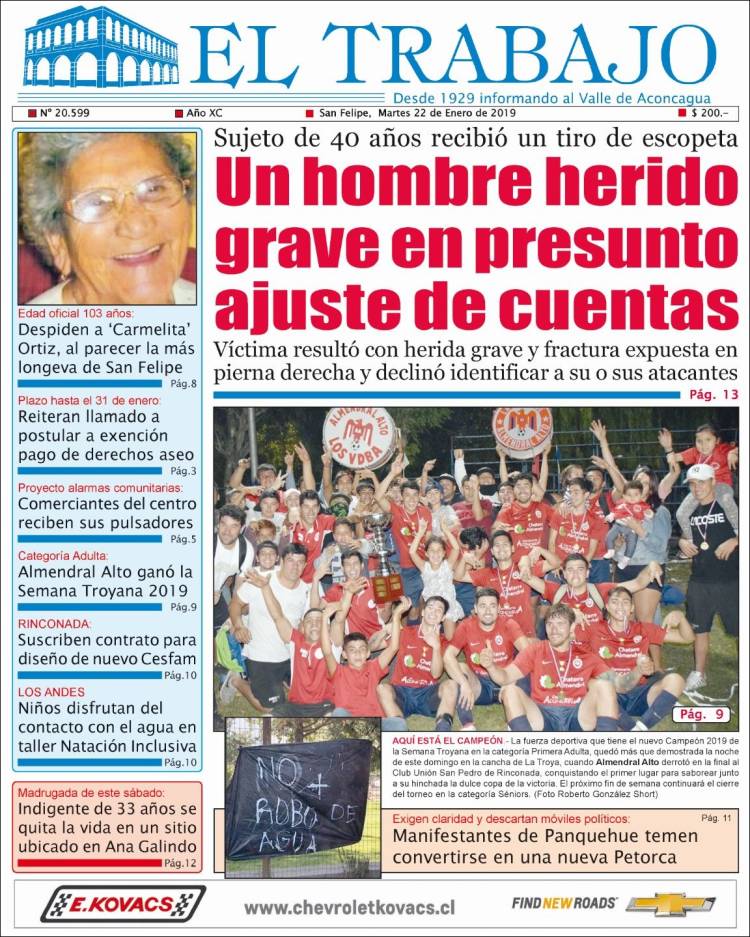 Portada de El Trabajo (Chile)