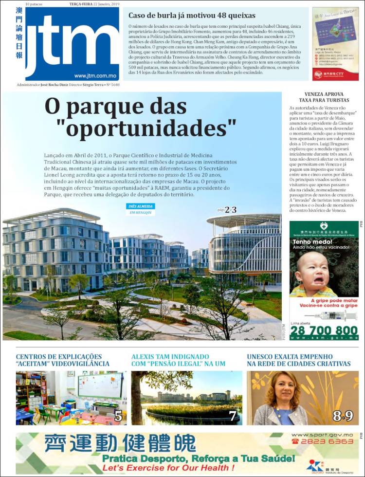 Portada de Jornal Tribuna de Macau (China)