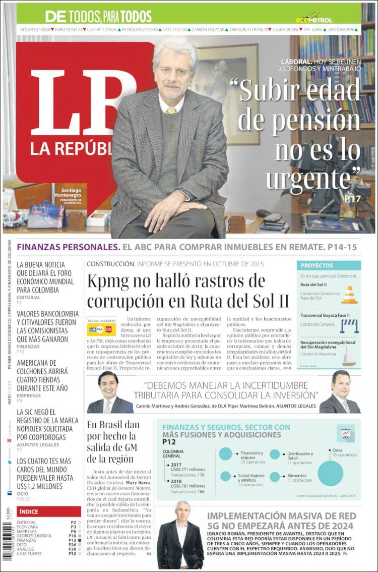 Portada de La Republica (Colombia)