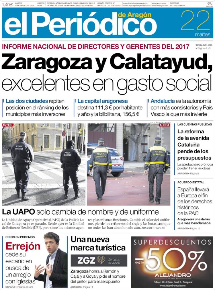 Portada de El Periódico de Aragón (Espa&ntilde;a)