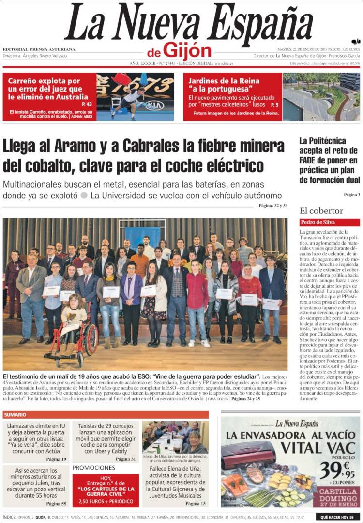 Portada de La Nueva España - Gijón (Espa&ntilde;a)