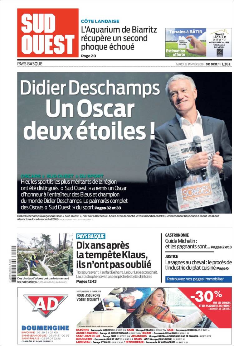 Portada de Sud Ouest (Francia)