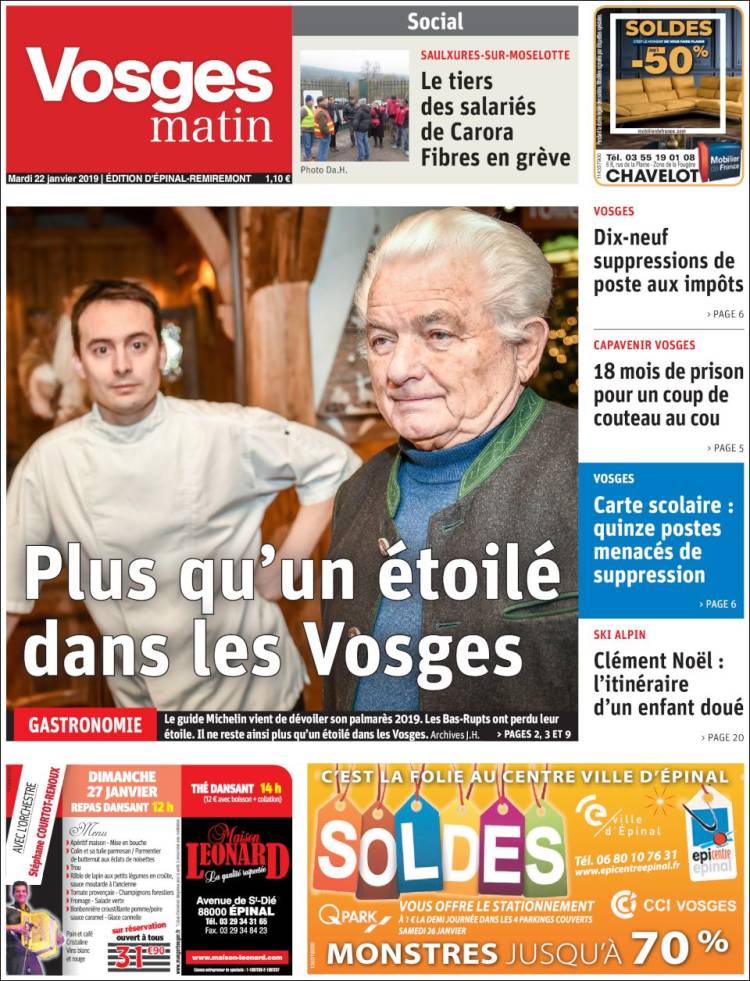 Portada de Vosges Matin (Francia)