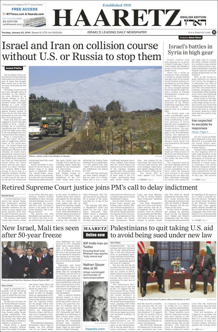 Portada de Haaretz (Israel)