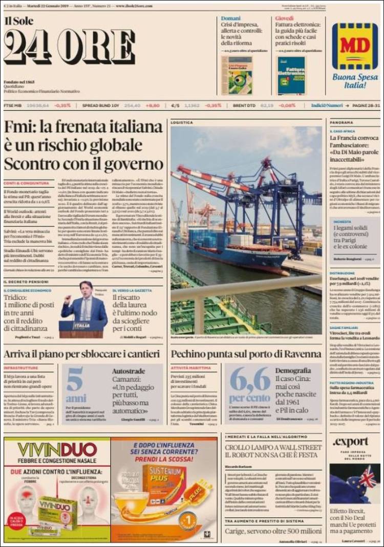 Portada de Il Sole 24 ORE (Italia)