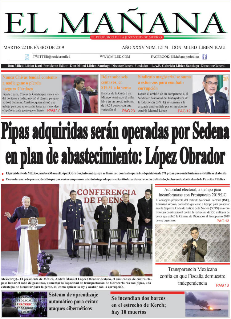 Portada de El Mañana de Toluca (México)