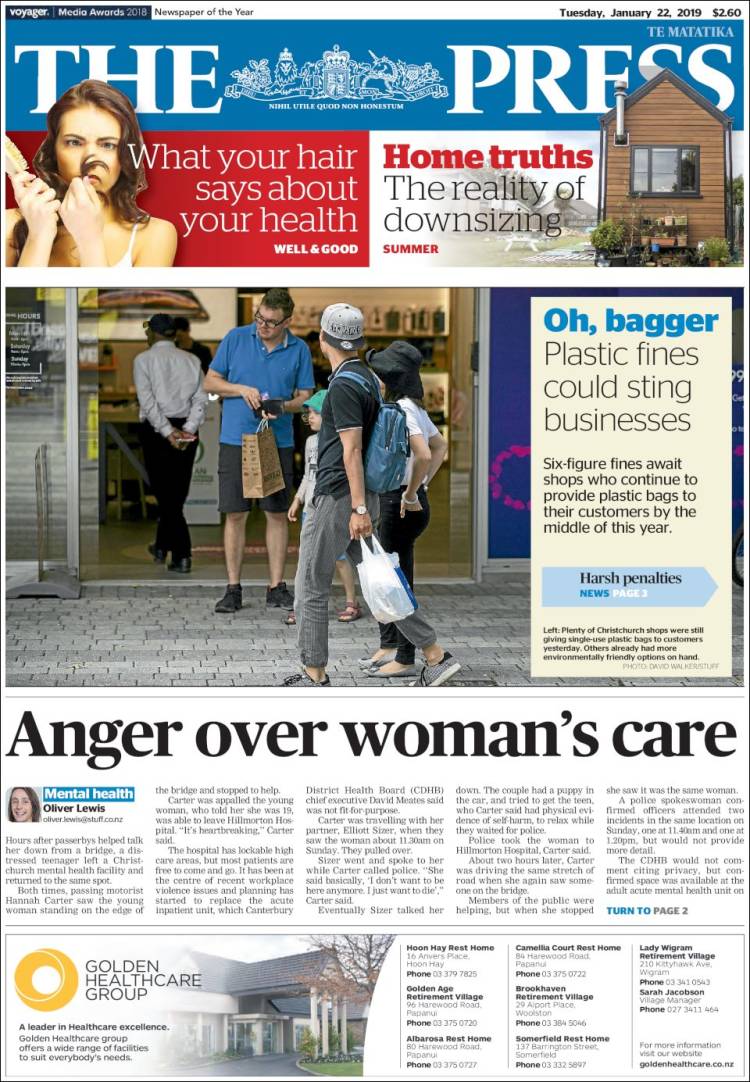 Portada de The Press (Nueva Zelanda)