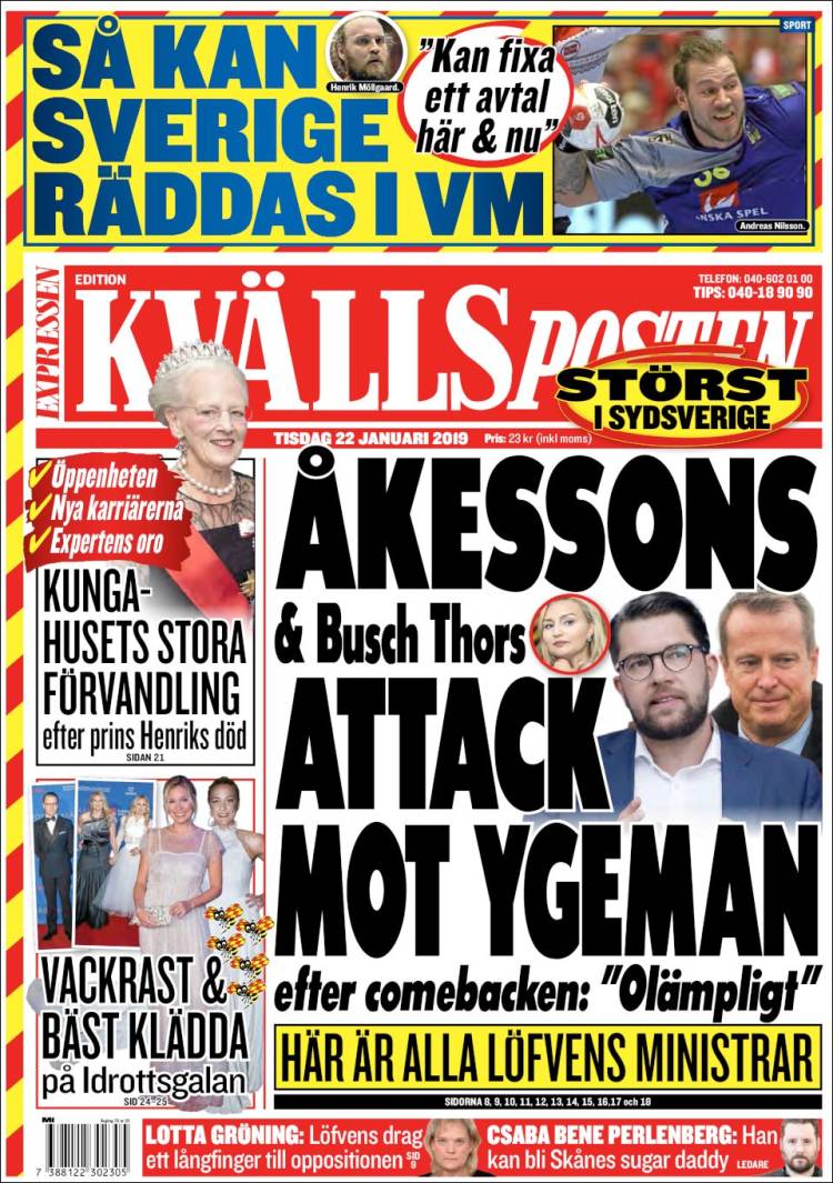 Portada de Kvällsposten (Suecia)