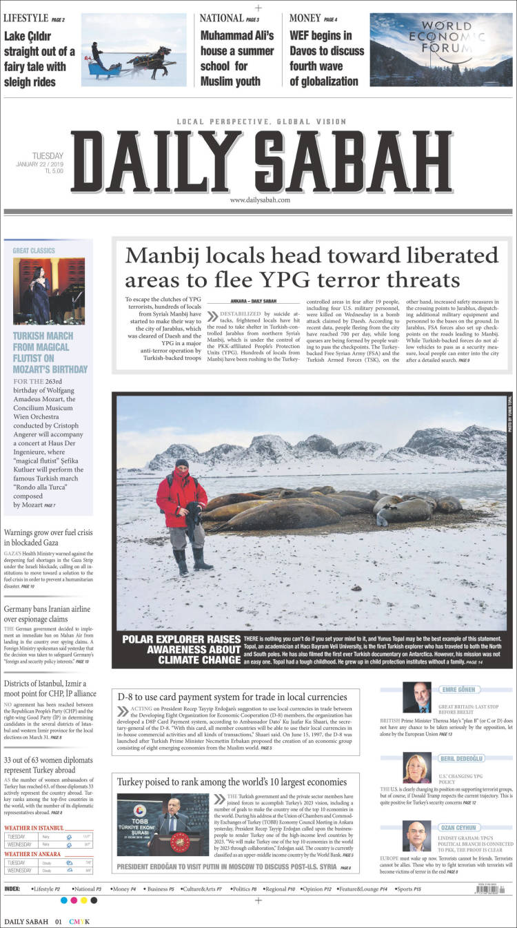 Portada de Daily Sabah (Turqu&iacute;a)