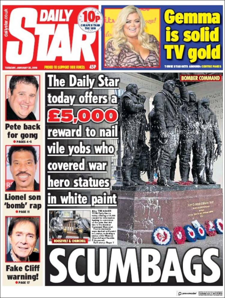 Portada de Daily Star (Reino Unido)