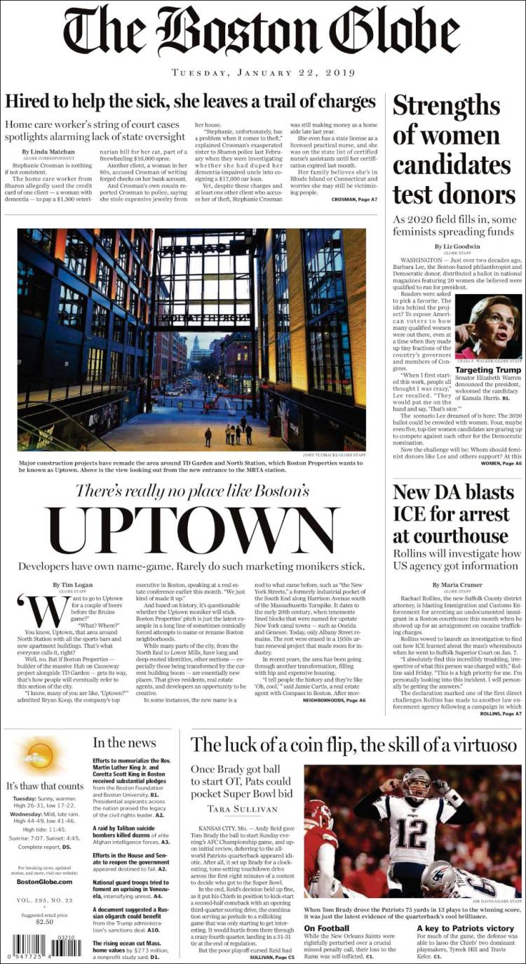 Portada de Boston Globe (USA)