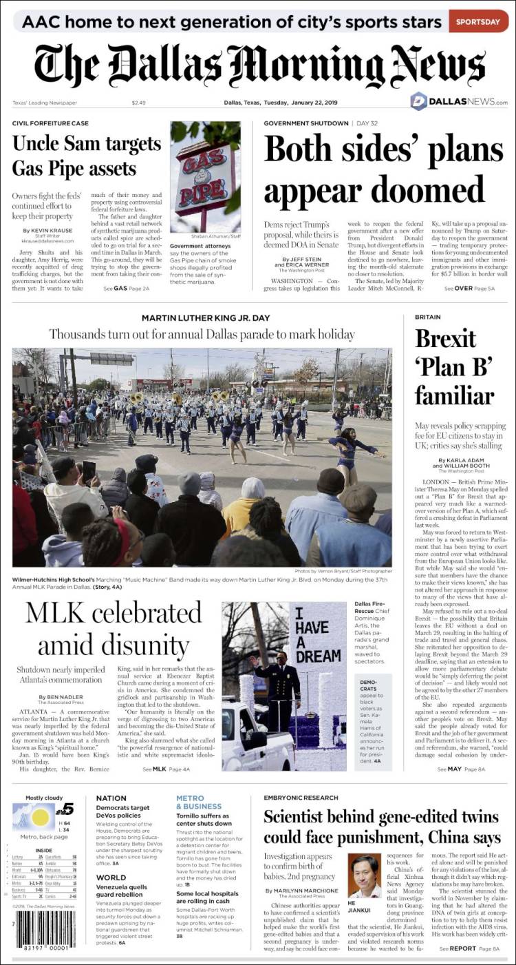 Portada de Dallas Morning News (USA)